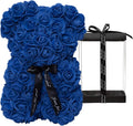 Rose Bear Rose Teddy Bear Flower Gift Black Box for Valentines Gifts Anniversary Christmas,Birthdays Bridal Showers -Fully Handmade 10 Inch Flower Bear Clear Gift Box (Royal Blue)