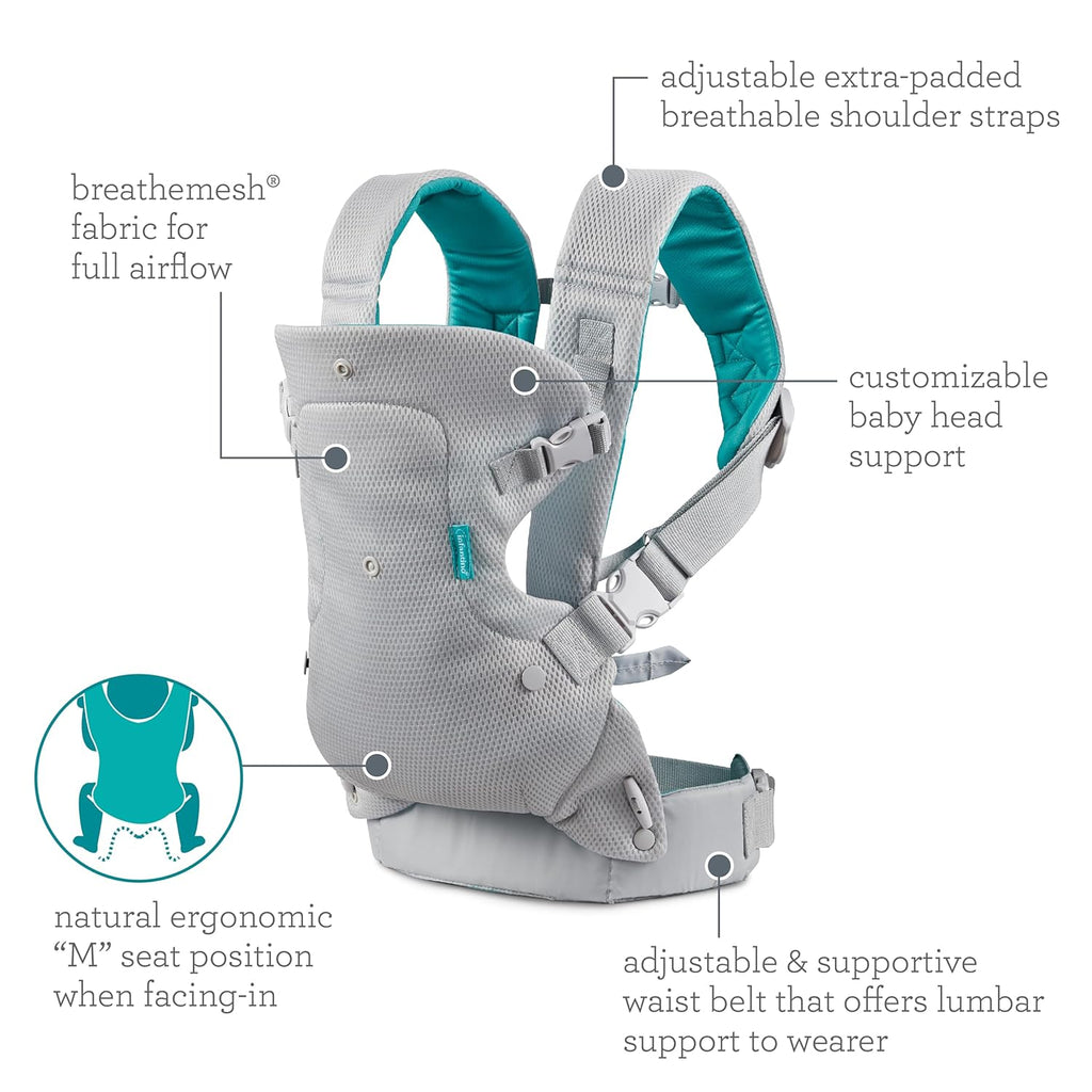Flip 4-In-1 Light & Airy Convertible Baby Carrier, Adjustable, Ergonomic Babywearing, Registry Essential, Baby Carrier for Newborn to Toddler | Adjustable Fit, Enhanced Lumbar Support, Ergonomic Hands-Free Parenting, Registry Gift, for Newborns and Toddlers