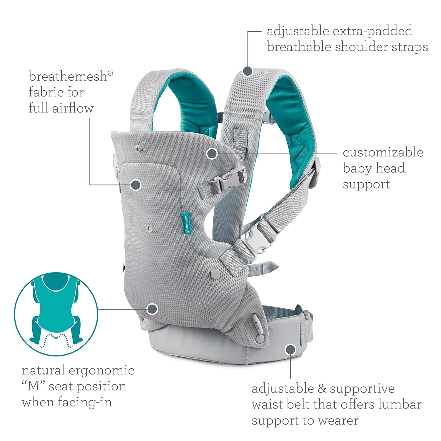 Flip 4-In-1 Light & Airy Convertible Baby Carrier, Adjustable, Ergonomic Babywearing, Registry Essential, Baby Carrier for Newborn to Toddler | Adjustable Fit, Enhanced Lumbar Support, Ergonomic Hands-Free Parenting, Registry Gift, for Newborns and Toddlers