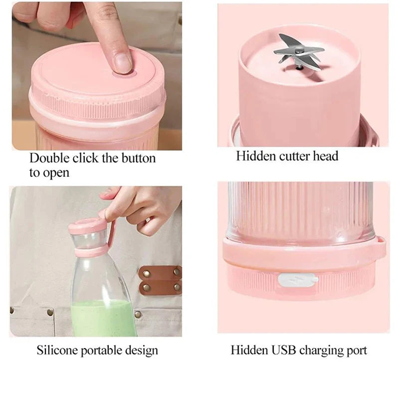 Mini Fast Juice Juicer Fresh Fruits Mixer Smoothie Bottle Handheld 6-Blade USB Rechargeable Multifunctional Fruit Blender