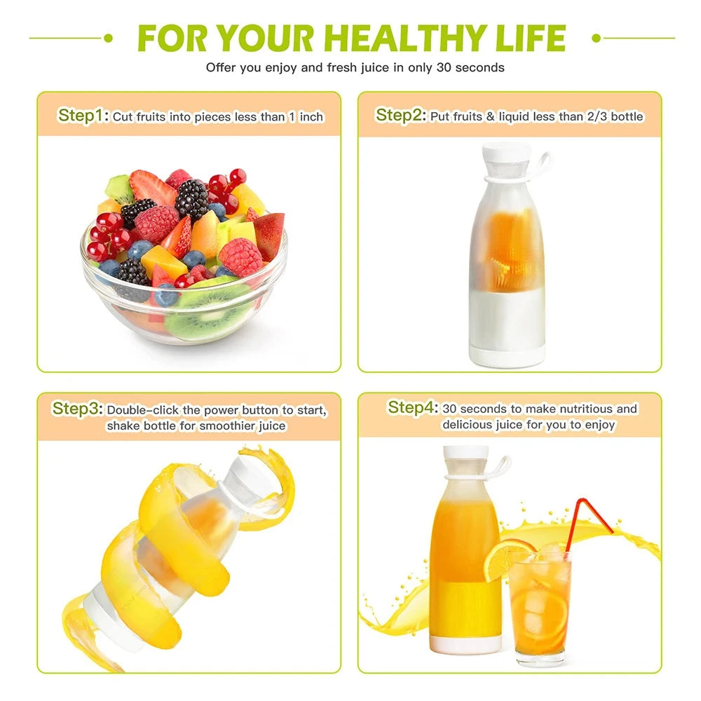Mini Fast Juice Juicer Fresh Fruits Mixer Smoothie Bottle Handheld 6-Blade USB Rechargeable Multifunctional Fruit Blender