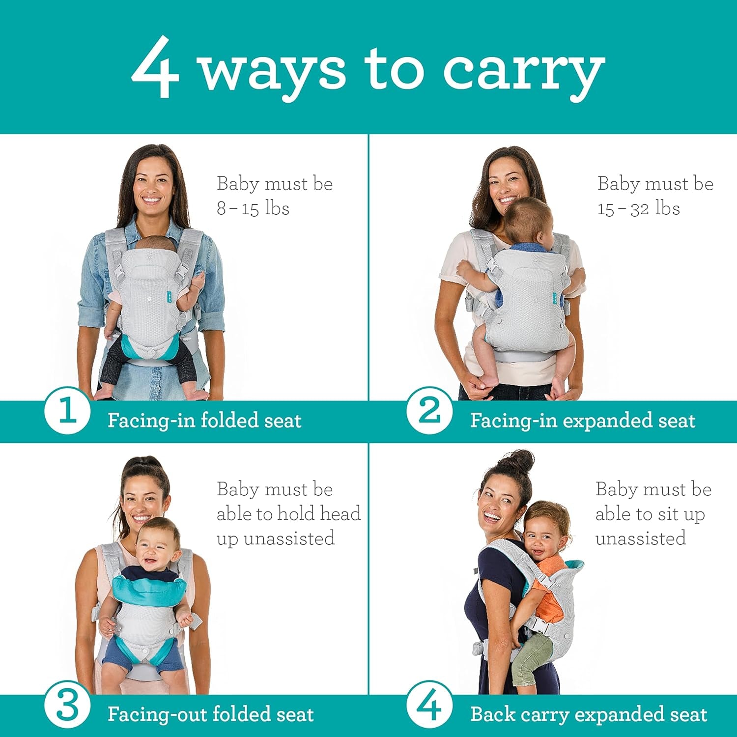 Flip 4-In-1 Light & Airy Convertible Baby Carrier, Adjustable, Ergonomic Babywearing, Registry Essential, Baby Carrier for Newborn to Toddler | Adjustable Fit, Enhanced Lumbar Support, Ergonomic Hands-Free Parenting, Registry Gift, for Newborns and Toddlers